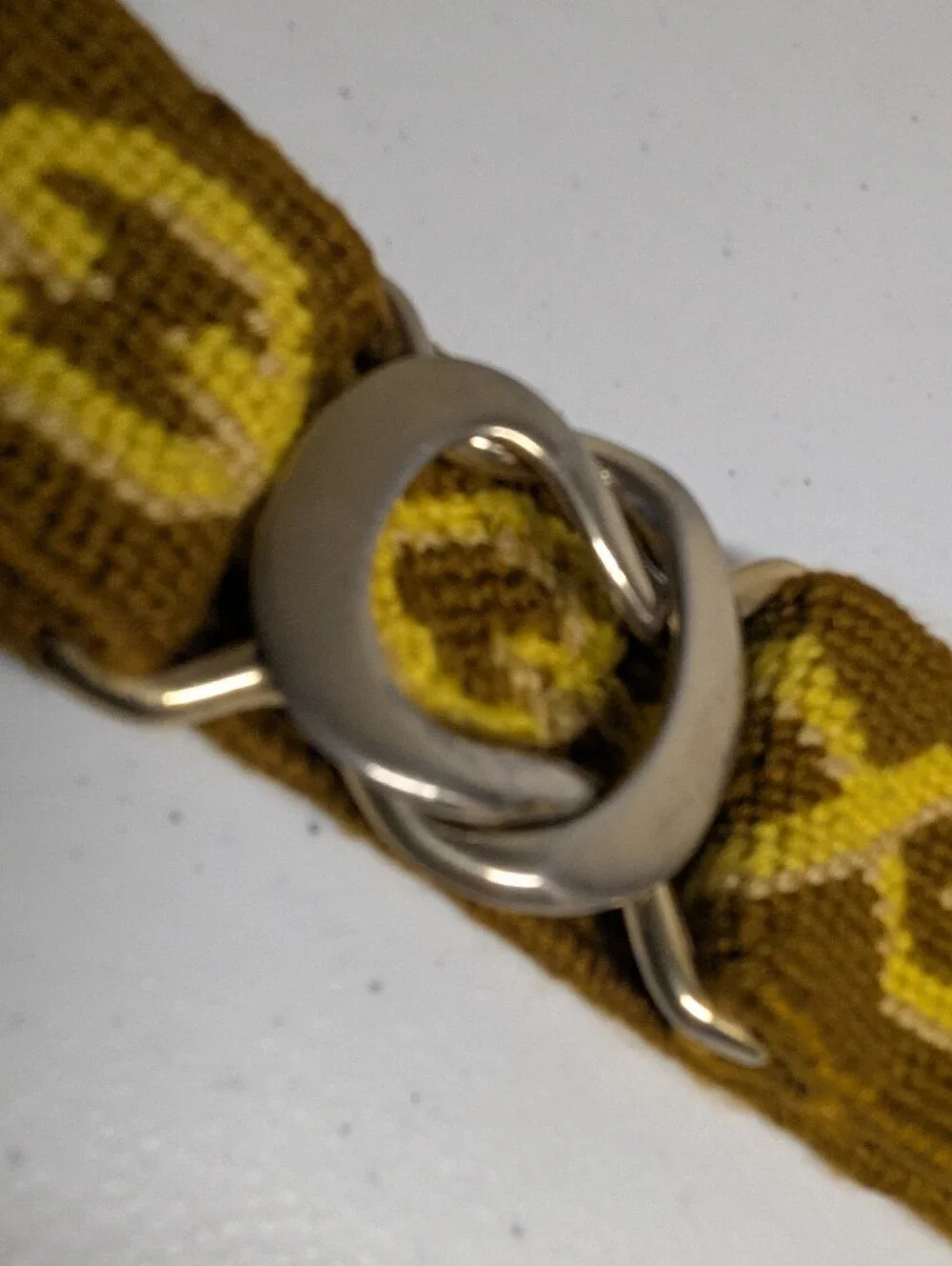 Unique vintage Yellow & Brown Woven Chain-Pattern Belt with metal Ring buckle